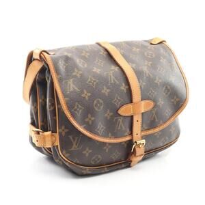 Louis Vuitton Canvas Leather Brown Bag Monogram Saumur Shoulder